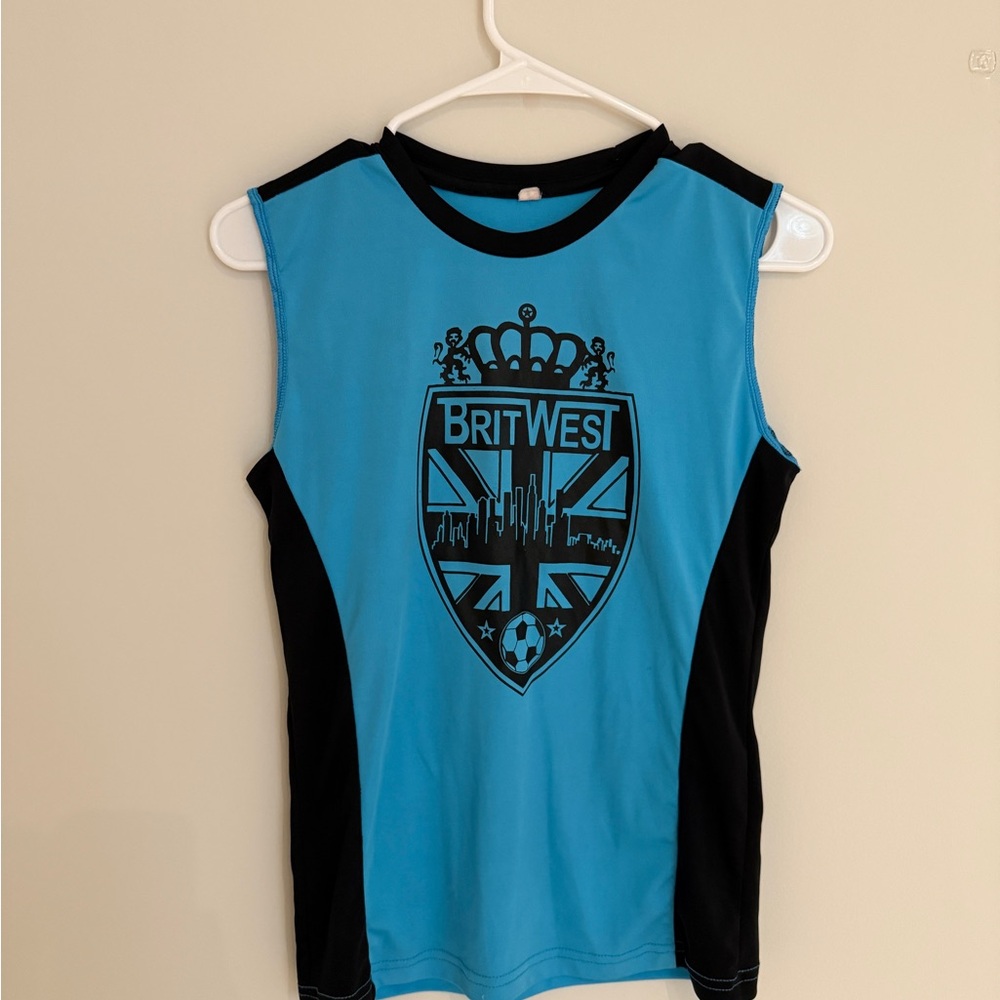 Blue and Black Sleeveless Soccer Jersey